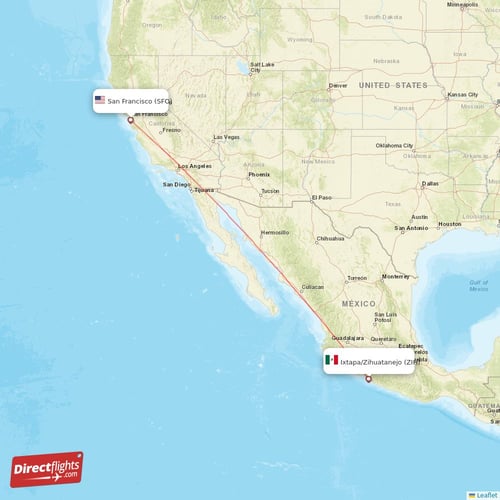 San Francisco - Ixtapa/Zihuatanejo direct flight map