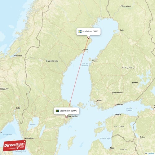 Skelleftea - Stockholm direct flight map