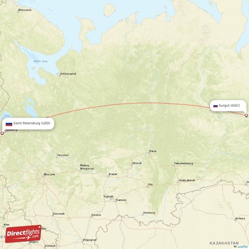 Surgut - Saint Petersburg direct flight map