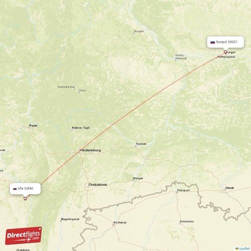 Surgut - Ufa direct flight map