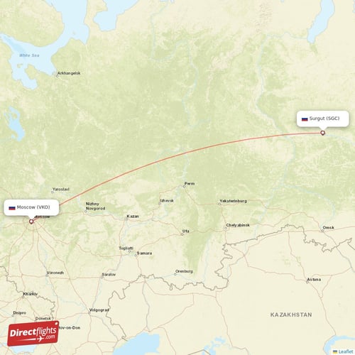 Surgut - Moscow direct flight map