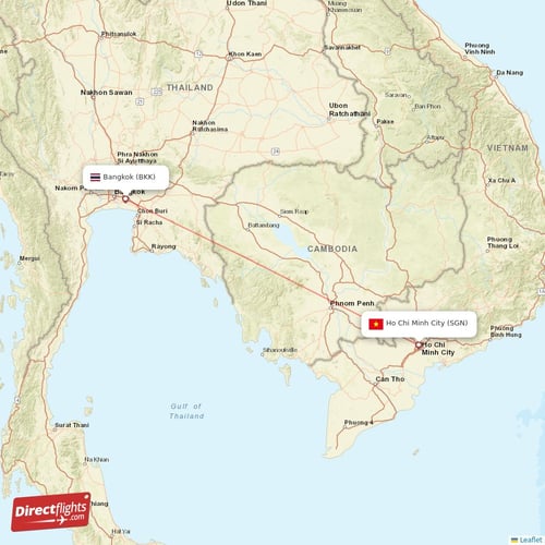 Ho Chi Minh City - Bangkok direct flight map