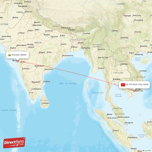 Ho Chi Minh City - Mumbai direct flight map