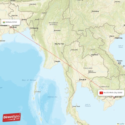 Ho Chi Minh City - Kolkata direct flight map