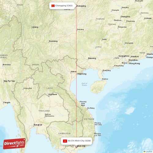 Ho Chi Minh City - Chongqing direct flight map