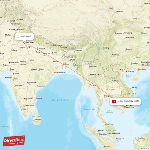 Ho Chi Minh City - Delhi direct flight map