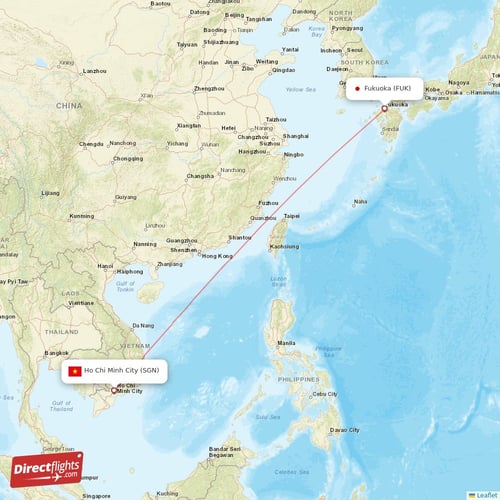 Ho Chi Minh City - Fukuoka direct flight map