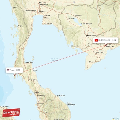 Ho Chi Minh City - Phuket direct flight map