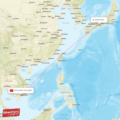 Ho Chi Minh City - Osaka direct flight map