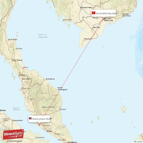 Ho Chi Minh City - Kuala Lumpur direct flight map