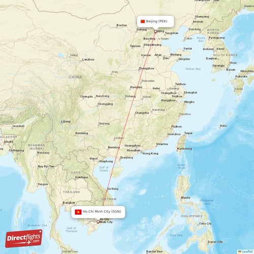 Ho Chi Minh City - Beijing direct flight map