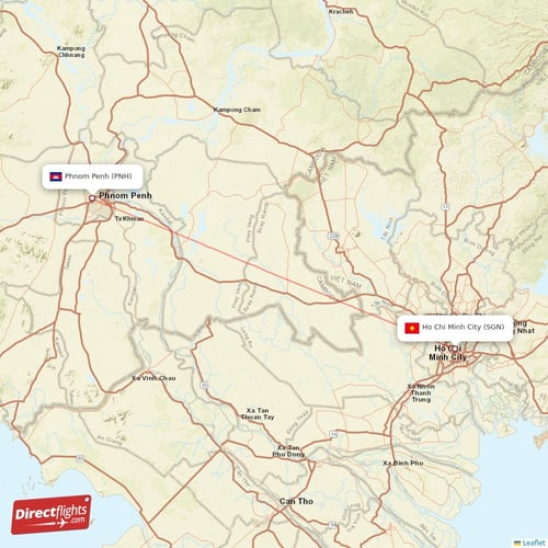 Ho Chi Minh City - Phnom Penh direct flight map