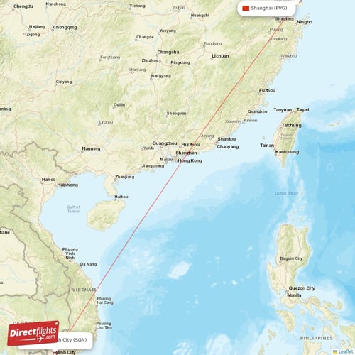 Ho Chi Minh City - Shanghai direct flight map