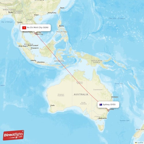 Ho Chi Minh City - Sydney direct flight map