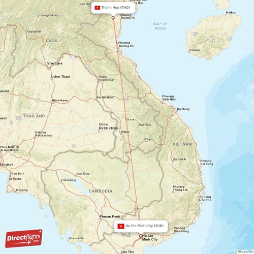 Ho Chi Minh City - Thanh Hoa direct flight map