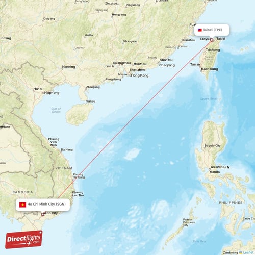 Ho Chi Minh City - Taipei direct flight map