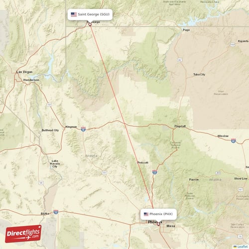 Saint George - Phoenix direct flight map