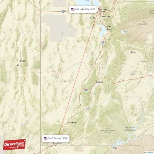 Saint George - Salt Lake City direct flight map