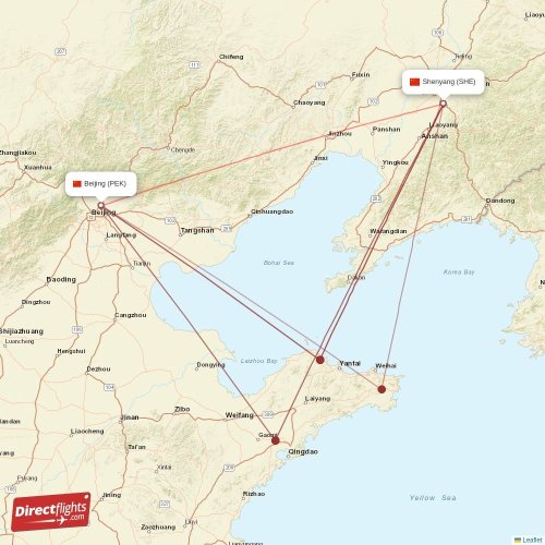 Shenyang - Beijing direct flight map