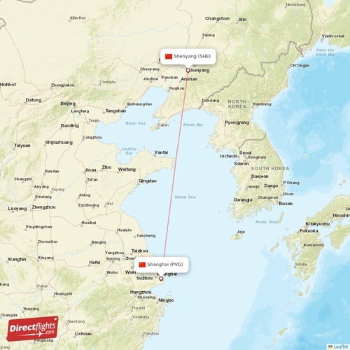 Shenyang - Shanghai direct flight map