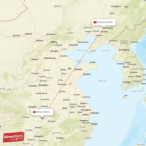 Shenyang - Wuhan direct flight map
