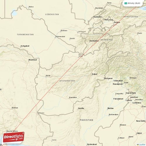 Sharjah - Almaty direct flight map