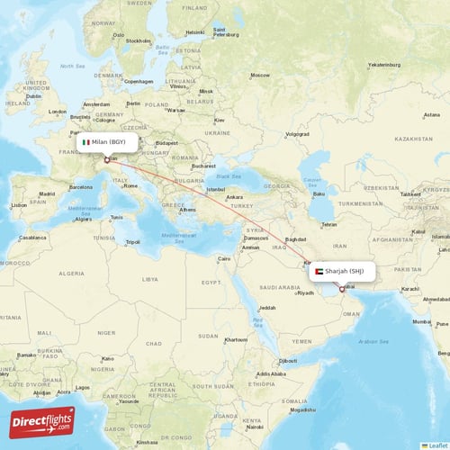 Sharjah - Milan direct flight map