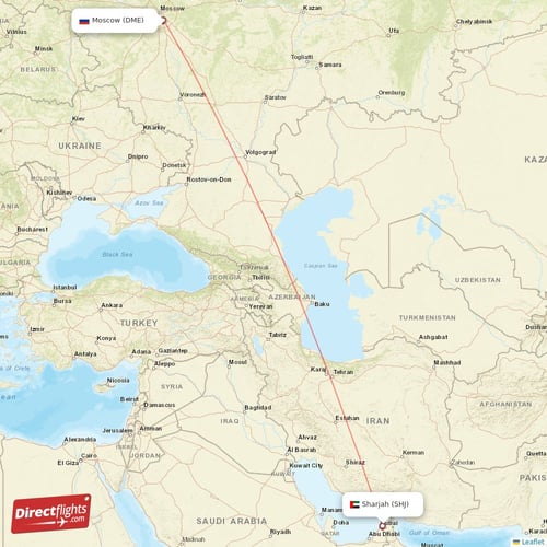 Sharjah - Moscow direct flight map