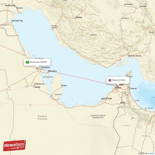 Sharjah - Dammam direct flight map