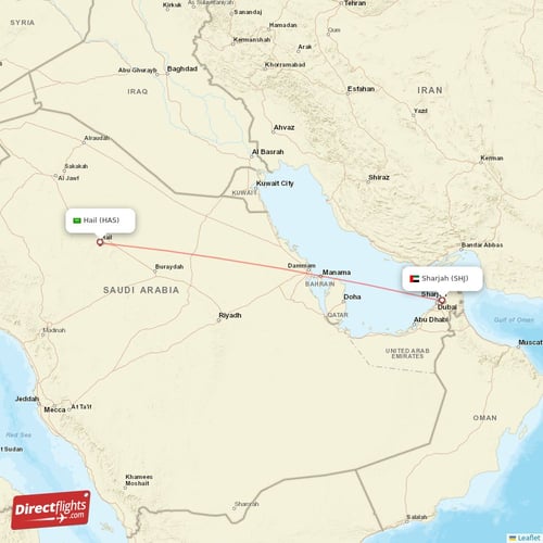 Sharjah - Hail direct flight map