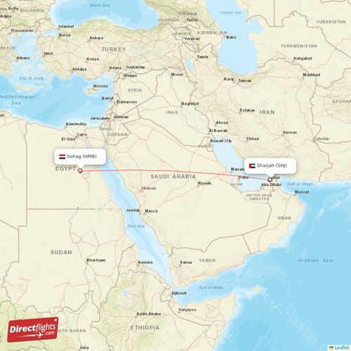 Sharjah - Sohag direct flight map