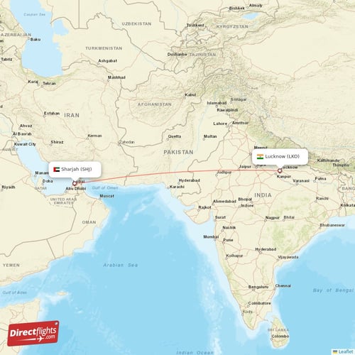 Sharjah - Lucknow direct flight map