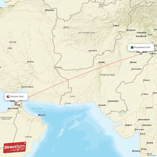 Sharjah - Faisalabad direct flight map