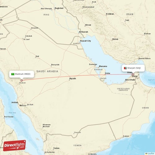 Sharjah - Madinah direct flight map