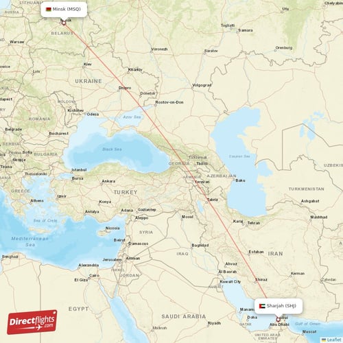 Sharjah - Minsk direct flight map