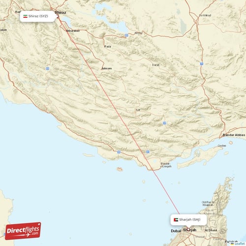 Sharjah - Shiraz direct flight map