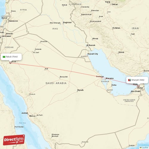 Sharjah - Tabuk direct flight map