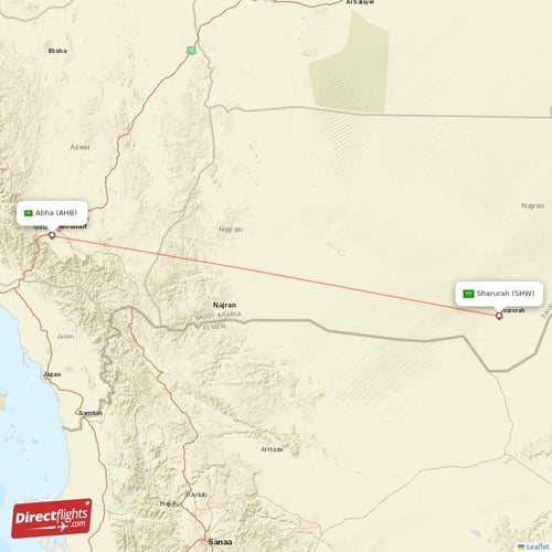 Sharurah - Abha direct flight map
