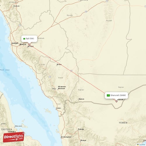 Sharurah - Taif direct flight map