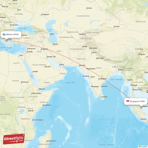 Singapore - Athens direct flight map