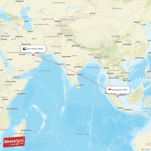 Singapore - Abu Dhabi direct flight map