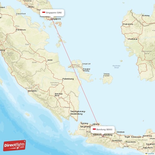 Singapore - Bandung direct flight map