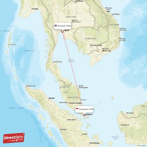 Singapore - Bangkok direct flight map