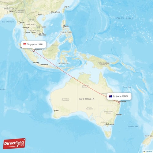 Singapore - Brisbane direct flight map