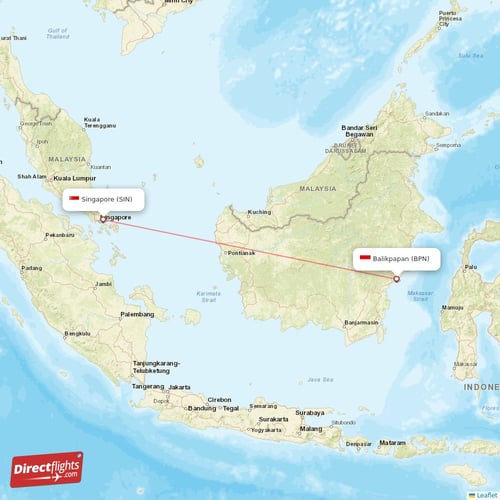 Singapore - Balikpapan direct flight map