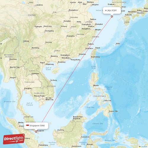 Singapore - Jeju direct flight map