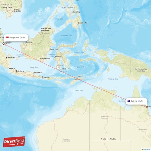 Singapore - Cairns direct flight map