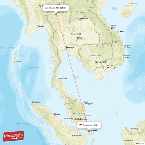 Singapore - Chiang Mai direct flight map