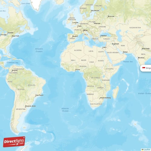 Singapore - Changsha direct flight map