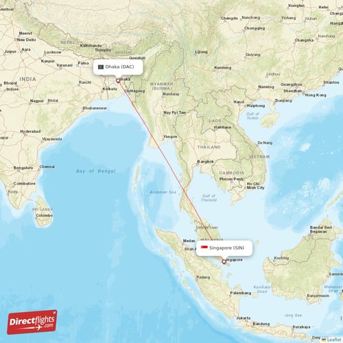 Singapore - Dhaka direct flight map